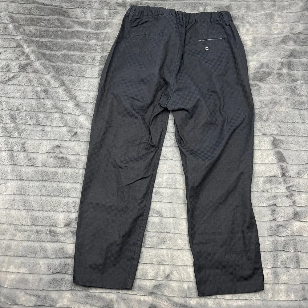 Beams Heart Trouser Mens XL Black Checkerboard Drawstring Relaxed Straight Pants